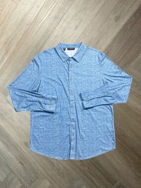 Saks Fifth Avenue Modern Geometric Button Down Shirt Mens Large Blue Preppy
